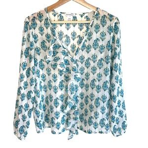 Club Monaco Ruffled Block Print Blouse